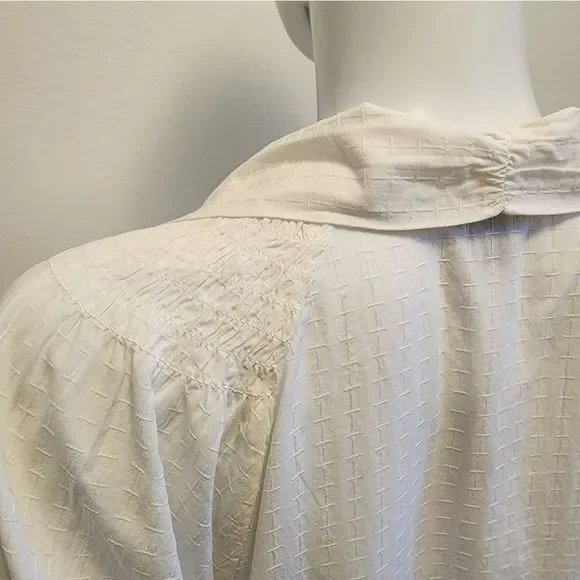 Ann Taylor Ivory Short Sleeve Neck Tie Blouse, Medium - Picture 14 of 15